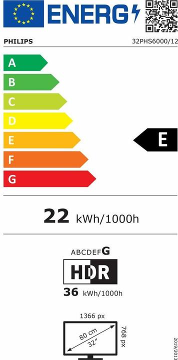 Label énergétique Philips 32PHS6000/12 (32", LED, HD ready)