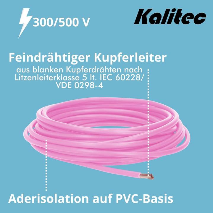 Produktbild Kalitec 10 Meter H05V-K 0,5 mm² rosa Verdrahtungsleitung I Aderleitung flexibel I PVC Einzelader I L (10 m)