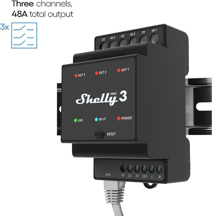 Immagine prodotto Shelly Pro 3 (Attuatore dell'interruttore)