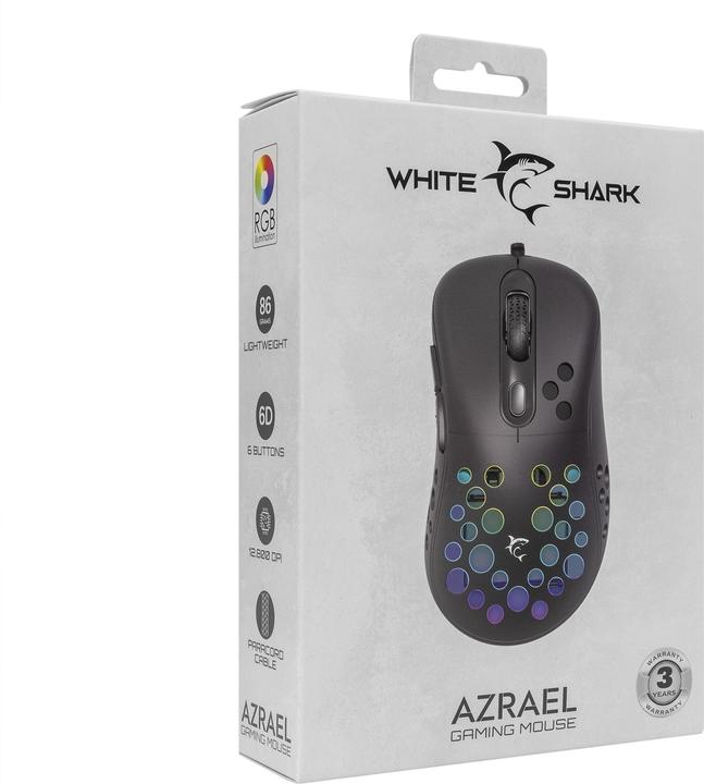 Actual product image White Shark Shark Gaming Mouse AZRAEL, 6D, 7200 dpi, Black (Cable)