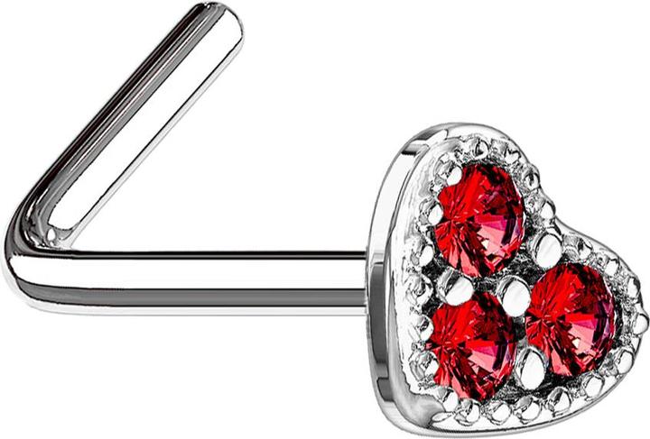 Produktbild Star Piercing Nasenstecker gewinkelt silber Herz Kristall rot (Messing, Chirurgenstahl 316L)