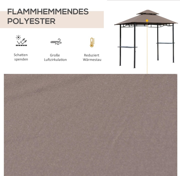 Immagine prodotto Outsunny Gazebo per barbecue Doppio tetto ignifugo Caffè marrone+nero 245 x 148 x 252 cm (245 cm, 150 cm)