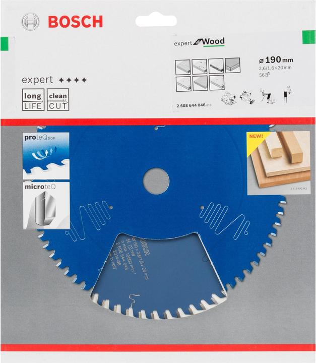 Produktbild Bosch Professional Zubehör Kreissägeblatt Expert for Wood, 190 x 20 x 2,6 mm, 56