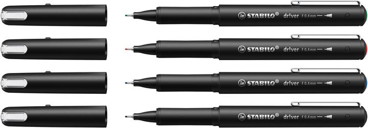 Produktbild STABILO Driver Fine 0.4 Mm 4er Etui (Rot, Schwarz, Grün, Blau, 4 x)