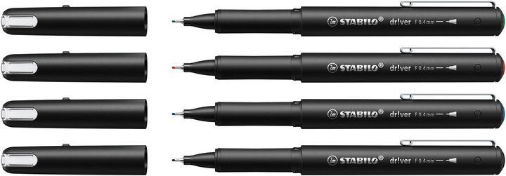 Actual product image STABILO Driver Fine 0.4 Mm Case of 4 (Green, Blue, Black, Red, 4 x)