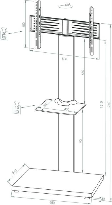 Image du produit VCM Support TV Alu Onu Maxi ZW blanc (174 x 68 x 60 cm)