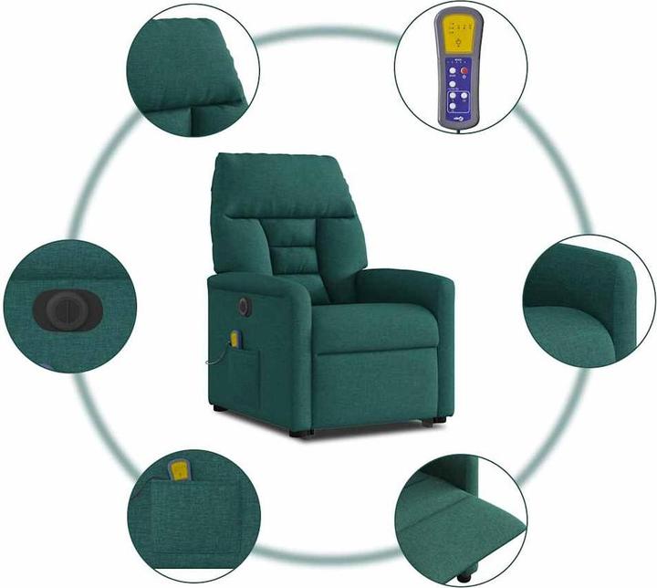 Image du produit vidaXL Fauteuil de massage électrique avec fonction releveur Vert foncé Tissu