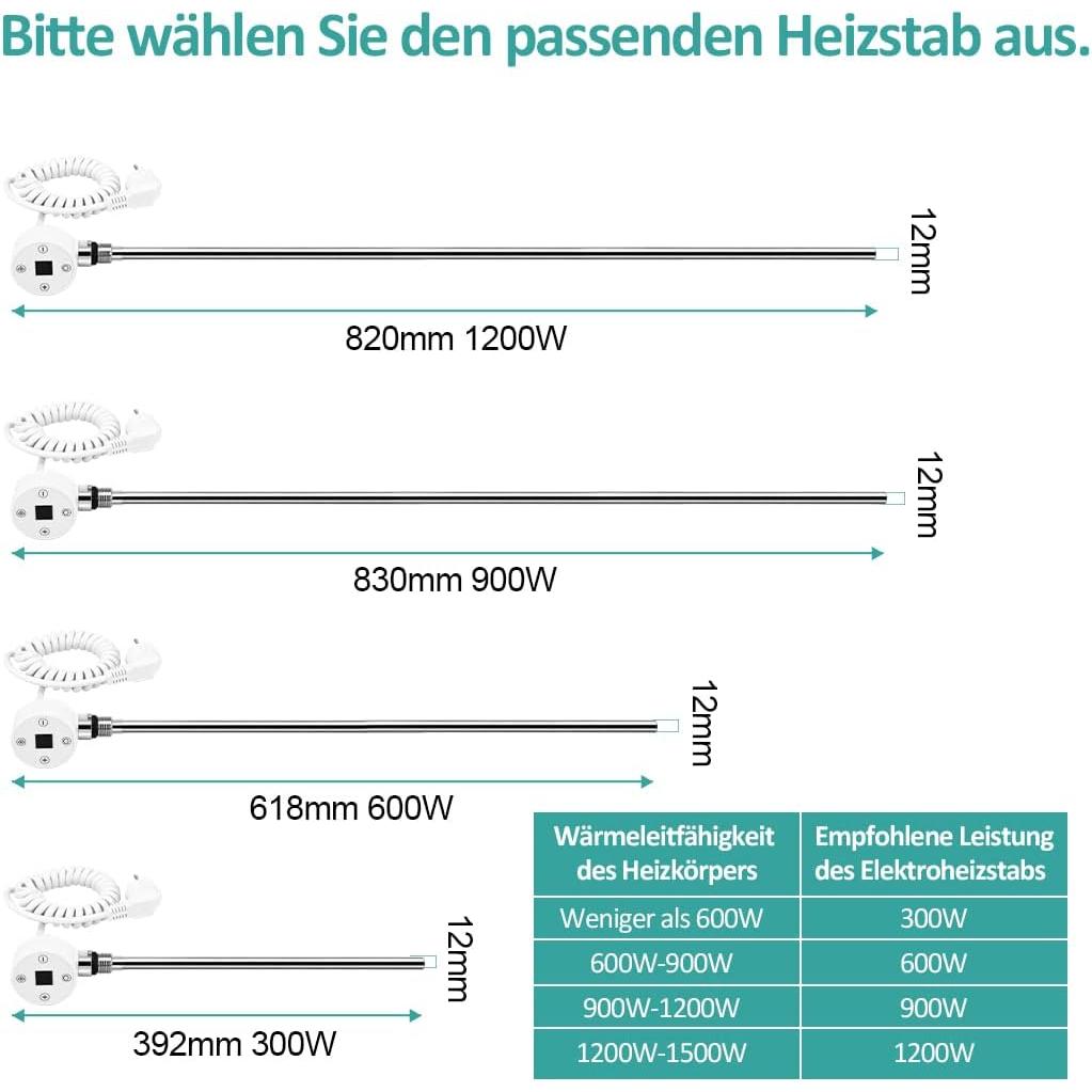 Thumbnail - Emke Heizelement für Handtuchwärmer mit Temperaturregler, 600W Weiss (2nd Generation), Heizkörper, Weiss