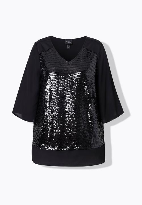Actual product image Ulla Popken Sequined Layered Chiffon Blouse (54)