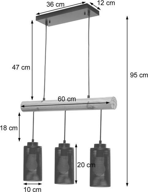 Actual product image Swisshandel24 Hanging Lamp, Industrial Vintage Solid Wood Metal Black - 3 Tube Lamp Shades (E27)