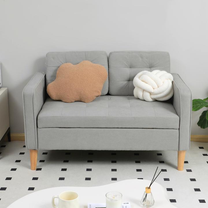Actual product image Homcom 2 Sitzer Sofa Samt, Gummiholz Hellgrau (2 person sofa)