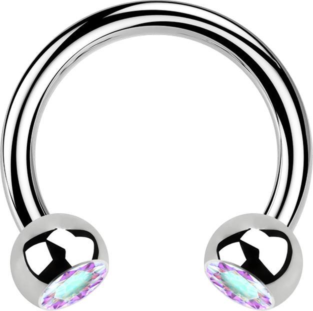Image du produit Star Piercing Circular Barbell argent avec deux boules de cristal multicolore (sans laiton, Acier chirurgical 316L)