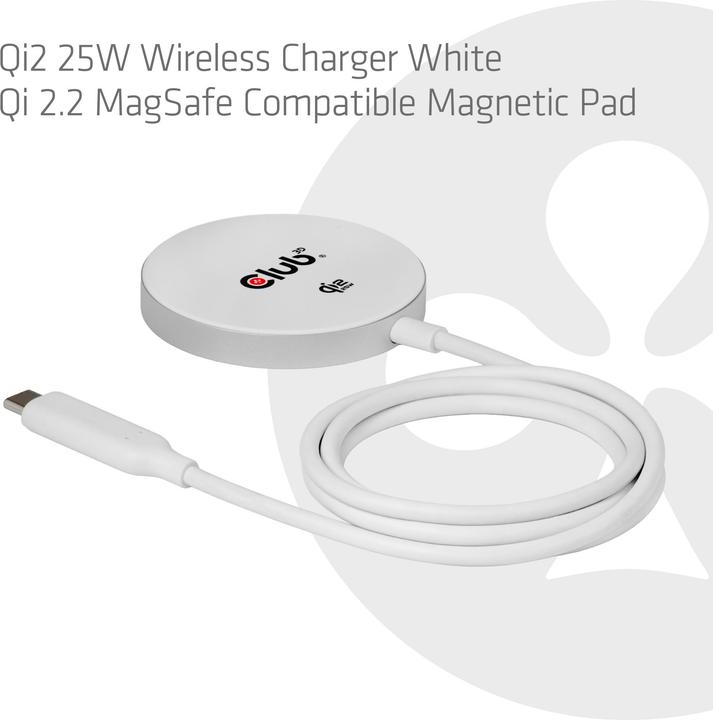 Produktbild Club 3D Club3D Ladegerät Qi2 USB Typ C 25W wireless weiss (25 W)
