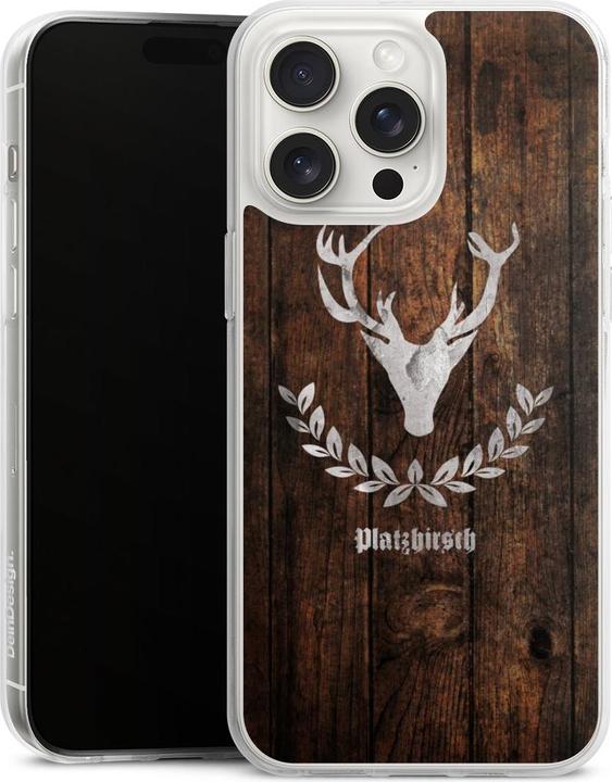 Produktbild DeinDesign Silikon Hülle für Apple iPhone 15 Pro Max Handyhülle Case Smartphone Schutzhülle Hirsch Holz (Apple iPhone 15 Pro Max)