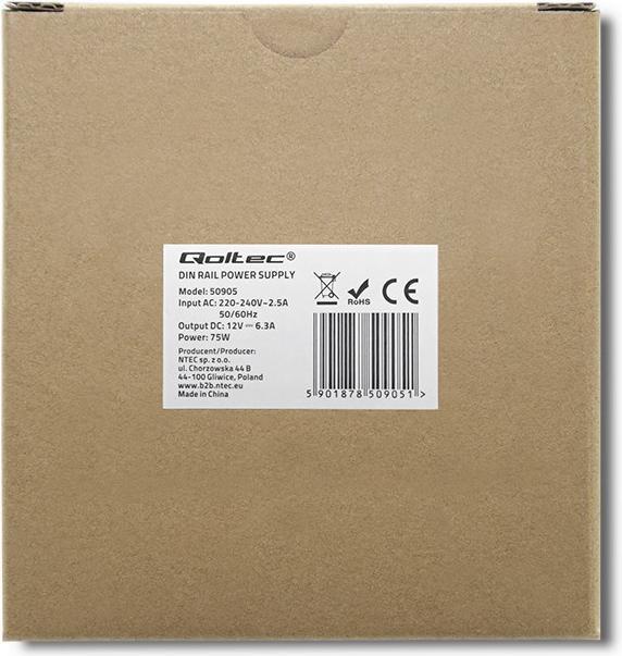 Produktbild Qoltec 50905 Industrial DIN rail power (75 W)