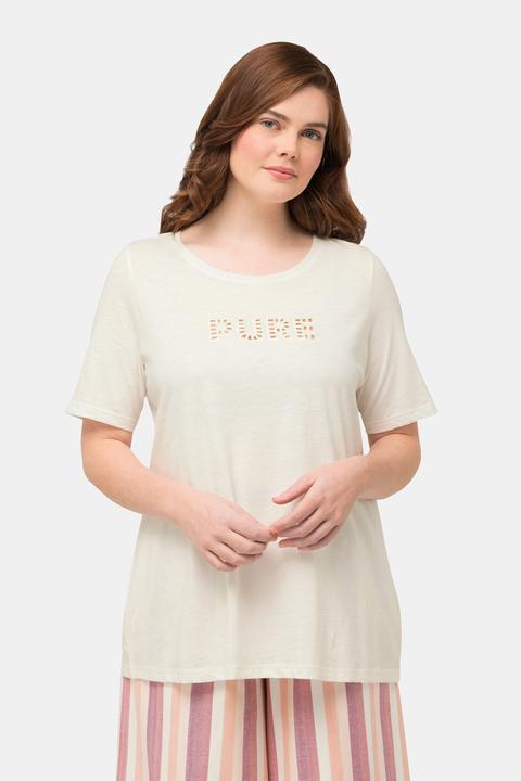 Image du produit Ulla Popken T-shirt avec broderie PURE. Décolleté rond, manches courtes. Coton bio. (56)