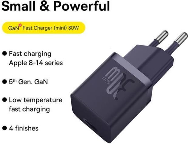 Produktbild Baseus Mini wall charger GaN5 30W (purple) (30 W, 1 Port)