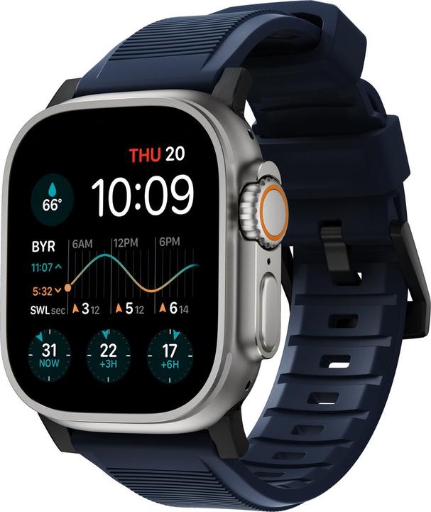 Actual product image Nomad Rugged Strap Atlantic Blue Connector Black 42/44/45/49mm (42 mm, 44 mm, 45 mm, 49 mm, Fluororubber (FKM))