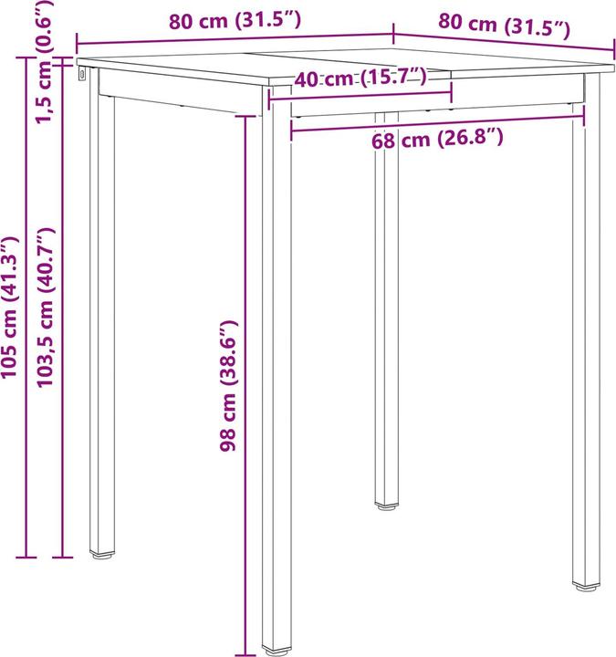 Image du produit vidaXL Bartisch (80 x 80 x 105 cm)