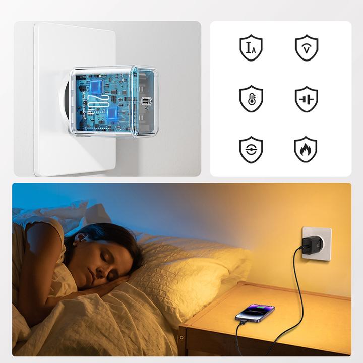 Actual product image Joyroom JR-TCF06 Flash Series PD 20W Single-Port Charger-Black (EU)+C to L Cable 1m-Black (20 W, 1 portion)