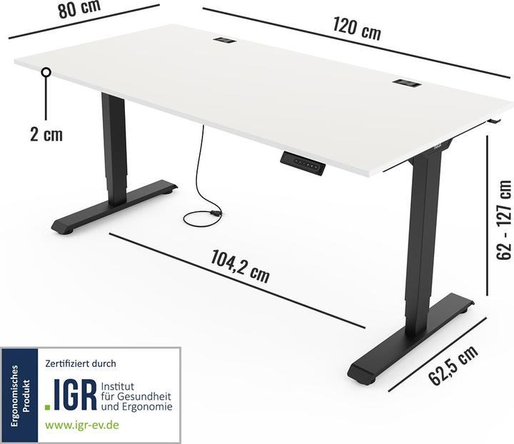 Produktbild Yaasa Desk Essential - Höhenverstellbarer Schreibtisch (120 x 80 x 127 cm)