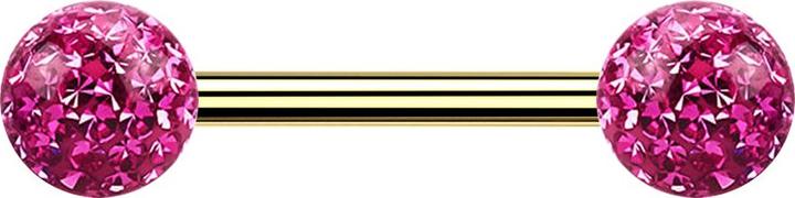 Actual product image Star Piercing Barbell gold-plated with two crystal balls pink epoxy protective layer (without brass, Titanium)