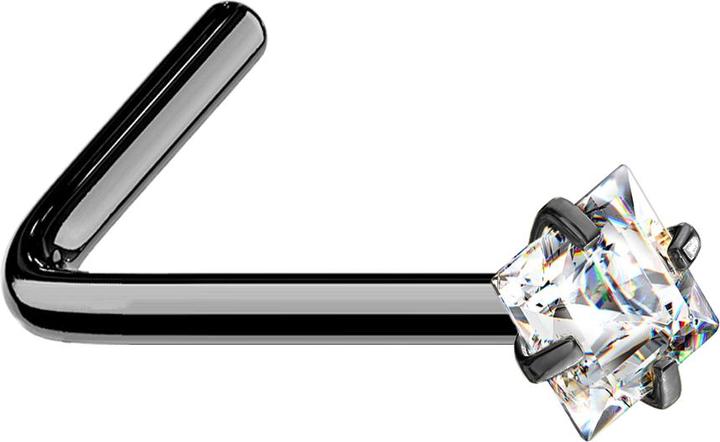 Actual product image Star Piercing Nasenstecker gewinkelt schwarz quadratischer Kristall silber gefasst (without brass, Surgical steel 316L)