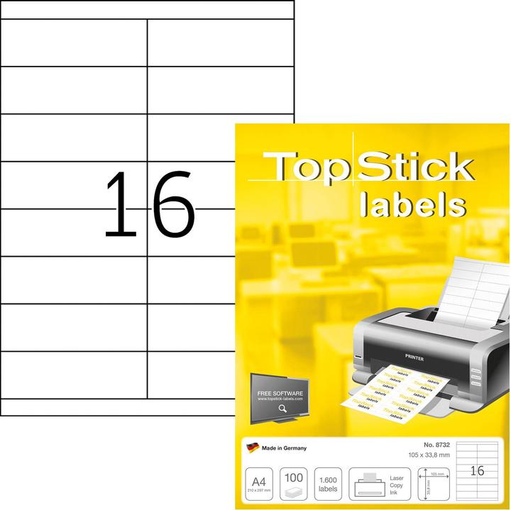 TopStick TOP STICK Universal-Etiketten, 105 x 33,8 mm, weiá,100 Blatt