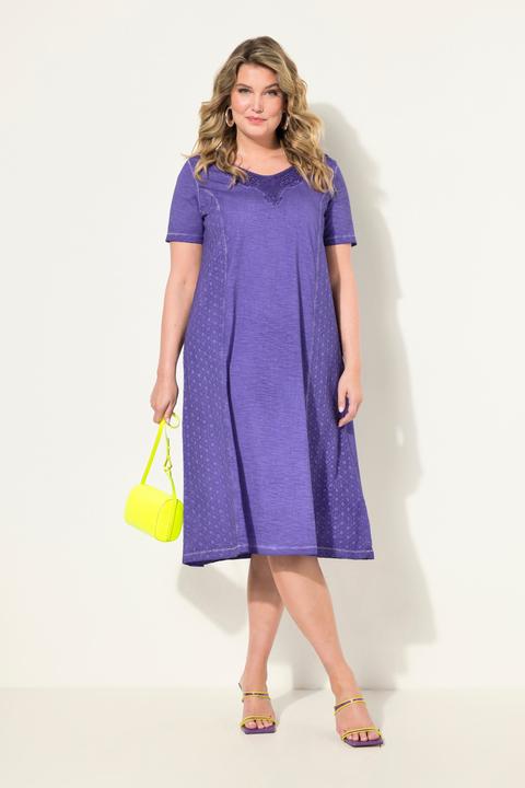 Produktbild Miamoda Jerseykleid, A-Line, cold dyed, V-Ausschnitt mit Lochstickerei, Halbarm (46)