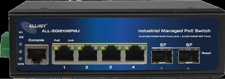 Productafbeelding Allnet Switch industriële volledig beheerde Layer2+ 6-poorts GbE &bull PoE-budget 120W &bull 4x PoE bij (6 ports)
