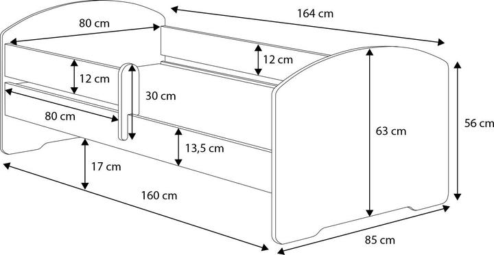 Produktbild ADRK Furniture Bett mit Matratze und Geländer PEPE CAT 160X80 (160 x 80 cm)
