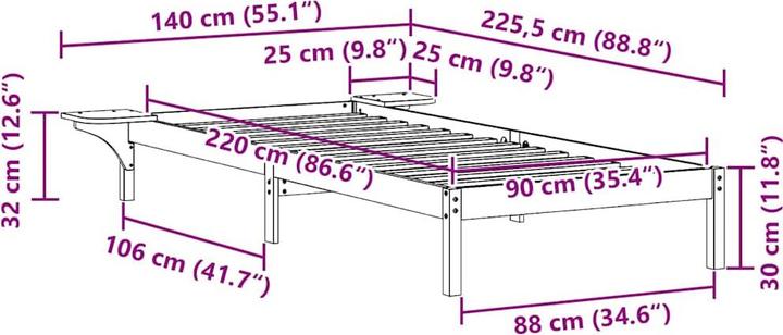 Image du produit vidaXL Plattformbettgestell (90 x 220 cm)