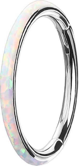 Produktbild Star Piercing Micro Segmentring klappbar silber seitlich Opal streifen weiss (ohne Messing, Titan)
