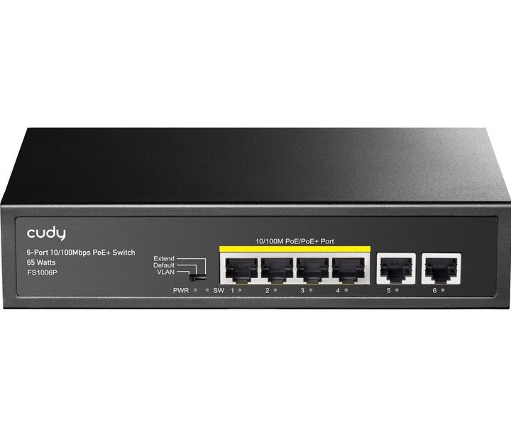 Actual product image Cudy FS1006P network switch Fast Ethernet (10/100) Power over Ethernet (PoE) Black (6 ports)