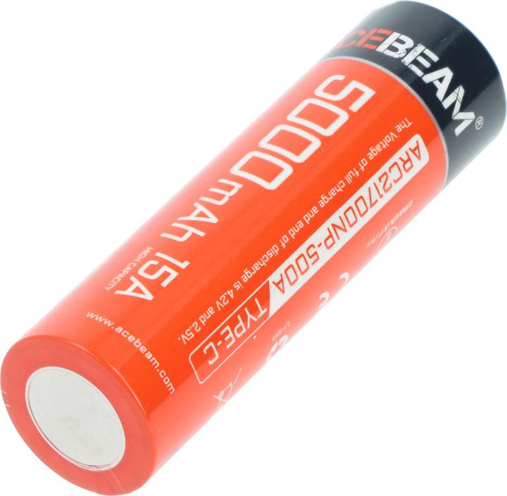 Produktbild AceBeam 21700 Li-ion Akku mit starken 5100mAh USB-C max. Entladestrom 20A, 77,8 x 21,37mm (21700, 5000 mAh)