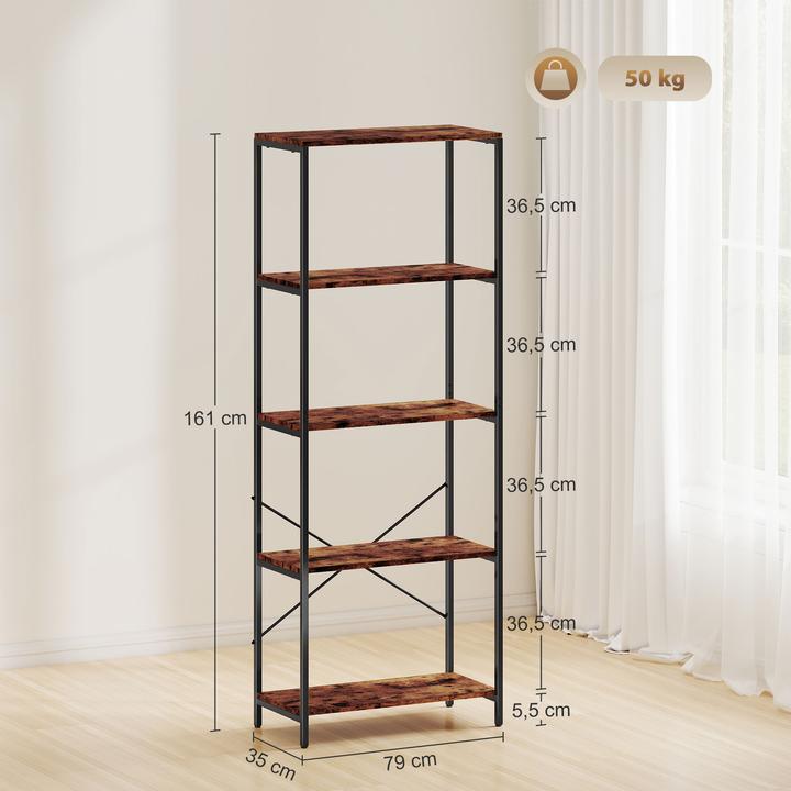 Immagine prodotto Homcom Bücherregal Metall Rustikal-Braun (30 x 30 x 170.50 cm)