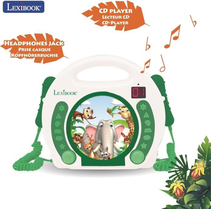 Actual product image Lexibook Portable Animal CD Player with Microphones, Handle, Programming, Repeat, Karaoke, D