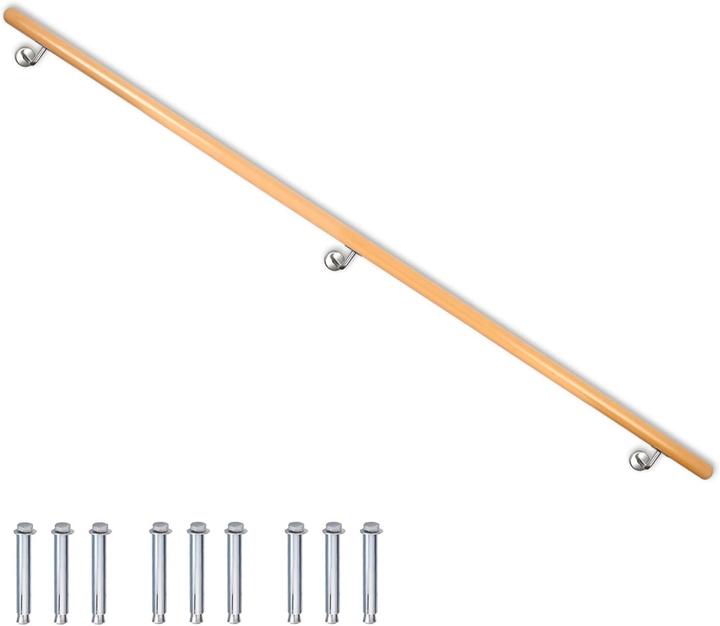 Lagento Holzhandlauf für Treppengeländer (200 cm) (Edelstahl, Buchenholz)