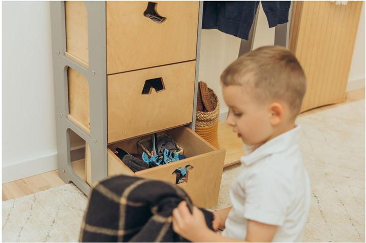 Produktbild Duck Woodworks Kindergarderobe Schubladen mit Kleiderform Griffen