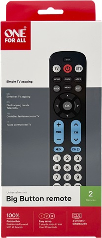 Actual product image One for All Big Buttom Remote Universal remote control URC 6821 (Universal remote control, Infrared)