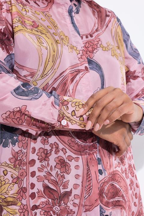 Immagine prodotto Ulla Popken Blusa con Cupro, design floreale, collo da camicia e maniche lunghe (50, 52)