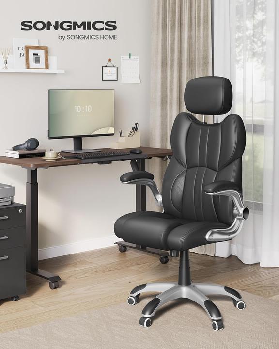 Produktbild Songmics Bürostuhl Gaming Verstellbar Kopfstütze Armlehnen Schwarz (45 - 53 cm)