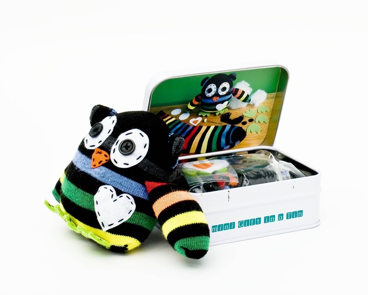 Actual product image Apples to Pears Gift in a Tin - Mini Sock Owl - Gift Box