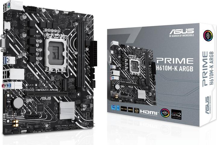 Immagine prodotto ASUS MB PRIME -K ARGB Intel,1700,DDR5,mATX (LGA 1700, Intel H610, mATX)