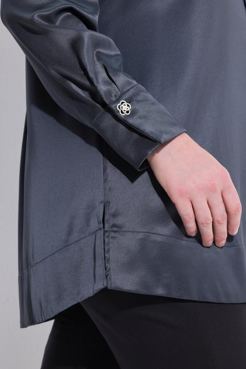 Actual product image Ulla Popken Satin Acetate Long Sleeve Button-Down Blouse (60)