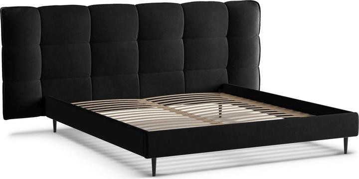 Actual product image Micadoni Velvet Storage Bed With Headboard, "Eric", Black, 220x250x114 Made in Europe (160 x 200 cm)