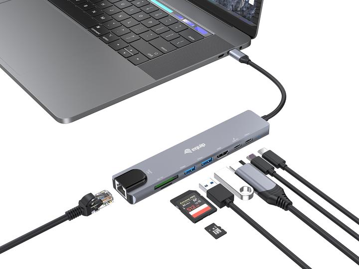 Image du produit equip Adapter USB-C -> HDMI,GbE,3xUSB3.2 Gen1,SD/TF,PD 100W (USB-C, 8 Ports)