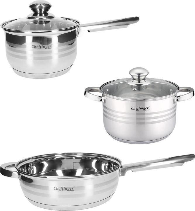 Actual product image Cheffinger 12-teiliges Küchenset aus Edelstahl (24 cm, Pan set + pot set, Stainless steel)