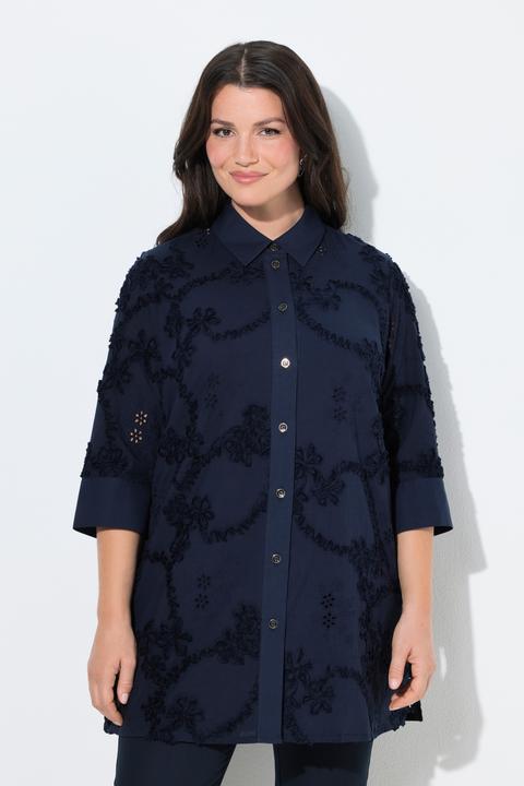 Immagine prodotto Ulla Popken Blusa lunga con ricami, collo da camicia e maniche a 3/4 (50, 52)