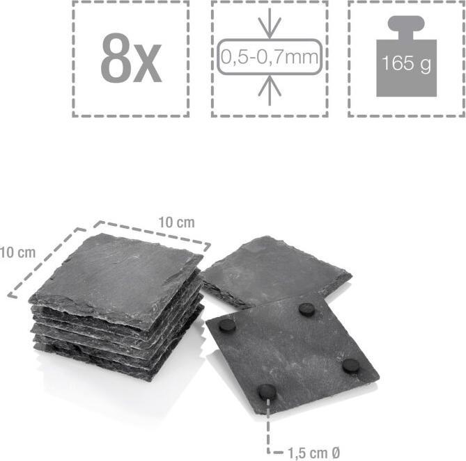 Actual product image Sänger Geschirr Slate coaster set, 8 modern slate glass coasters, 10x10 cm (8 x)